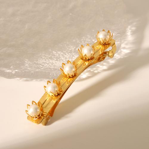 Hair Snap Clips 304 Stainless Steel with Plastic Pearl for woman golden Sold By PC