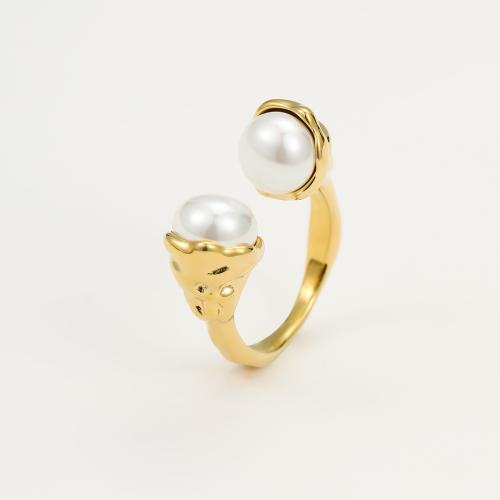 Stainless Steel Finger Ring 304 Stainless Steel with Plastic Pearl & for woman Sold By PC