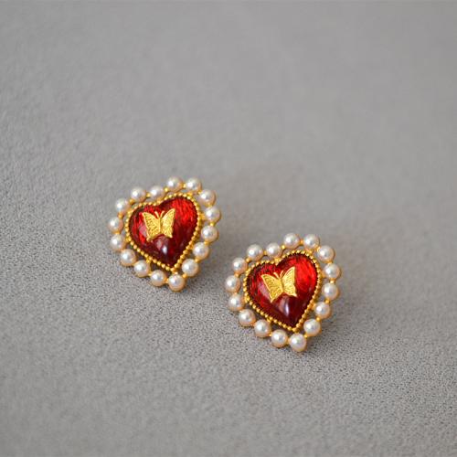 Brass Stud Earring with Glass & Plastic Pearl fashion jewelry & for woman 20mm Sold By Pair