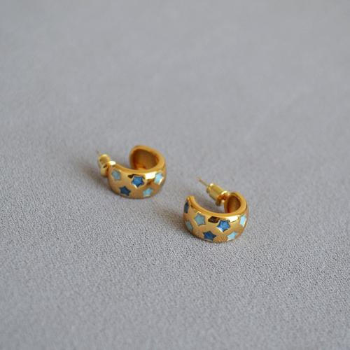 Brass Stud Earring fashion jewelry & for woman & enamel Sold By Pair