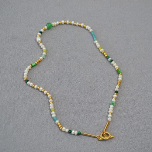 Plastic Pearl Necklace with Natural Stone & Brass fashion jewelry & for woman Length Approx 40 cm Sold By PC