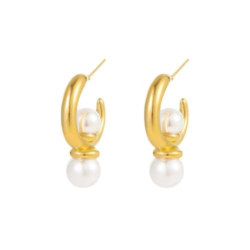 Cruach dhosmálta Graí Earrings, 304 Cruach dhosmálta, le Pearl Plaisteacha, 18K ór plátáilte, jewelry faisin & do bhean, órga, Díolta De réir Péire