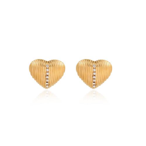 Stainless Steel Stud Øreringe, 304 rustfrit stål, Heart, 18K forgyldt, mode smykker & Micro Pave cubic zirconia & for kvinde, gylden, 25x22.30mm, Solgt af par