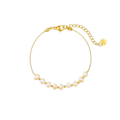 Stainless Steel Jewelry Bracelet 304 Stainless Steel with Plastic Pearl with 5cm extender chain 18K gold plated fashion jewelry & for woman golden Sold Per Approx 18 cm Strand