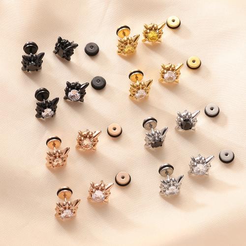 Roestvrij staal Stud Earrings, 304 roestvrij staal, Plein, mode sieraden & micro pave zirconia & voor vrouw, meer kleuren voor de keuze, 13x13mm, Verkocht door pair