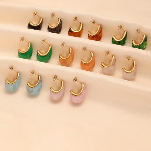 Roestvrij staal Stud Earrings, 304 roestvrij staal, met Hars, mode sieraden & voor vrouw, meer kleuren voor de keuze, 17x23mm, Verkocht door PC