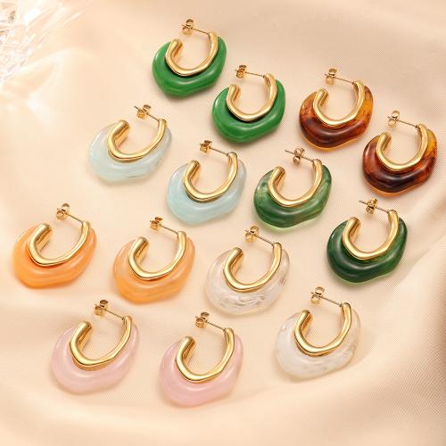 Stainless Steel Stud Earrings 304 Stainless Steel with Resin fashion jewelry & for woman Sold By Pair