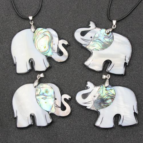 Natural White Shell Pendler, med Abalone Shell & Messing & Jern, Elephant, du kan DIY, flere farver til valg, 45x35mm, Solgt af PC