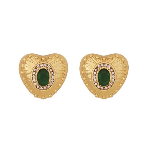 Roestvrij staal Stud Earrings, 304 roestvrij staal, met Cubic Zirconia, Hart, mode sieraden & voor vrouw, meer kleuren voor de keuze, 21x20mm, Verkocht door pair