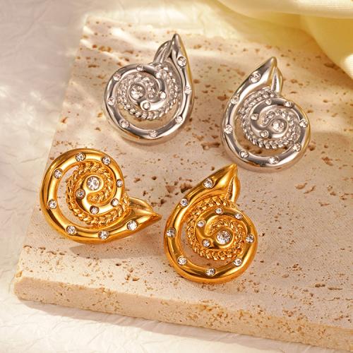 Stainless Steel Stud Earrings 304 Stainless Steel Conch plated for woman & with rhinestone Sold By Pair