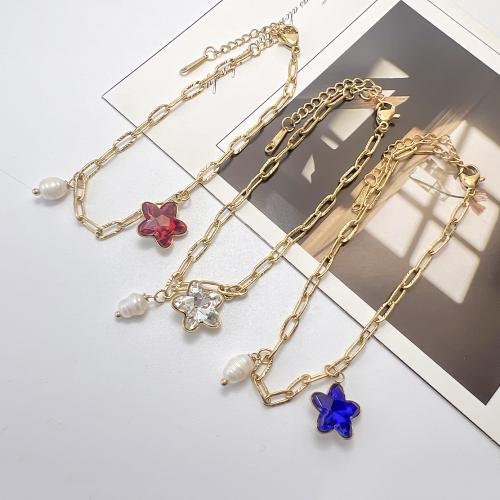 Stainless Steel Jewelry Bracelet 304 Stainless Steel with Plastic Pearl with 5cm extender chain plated fashion jewelry & with rhinestone Length 17 cm Sold By PC