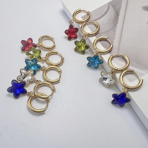 Boucle d’oreille goutte strass Hoop, Acier inoxydable 304, Placage, bijoux de mode & avec strass, plus de couleurs à choisir, 13x32mm, Vendu par paire