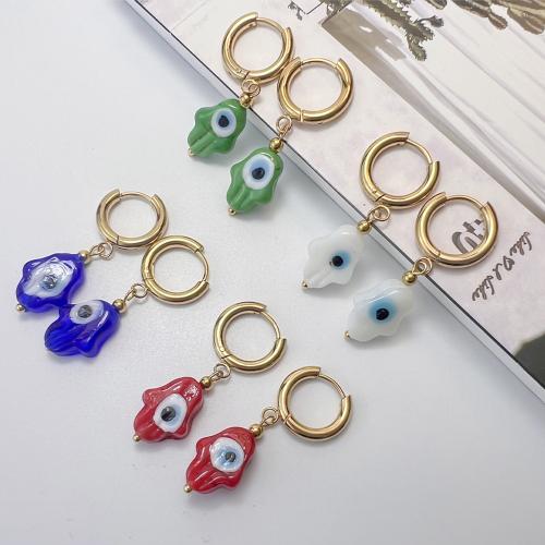 Evil Eye Ohrringe, 304 Edelstahl, mit Lampwork, plattiert, Modeschmuck, keine, 11x35mm, verkauft von Paar