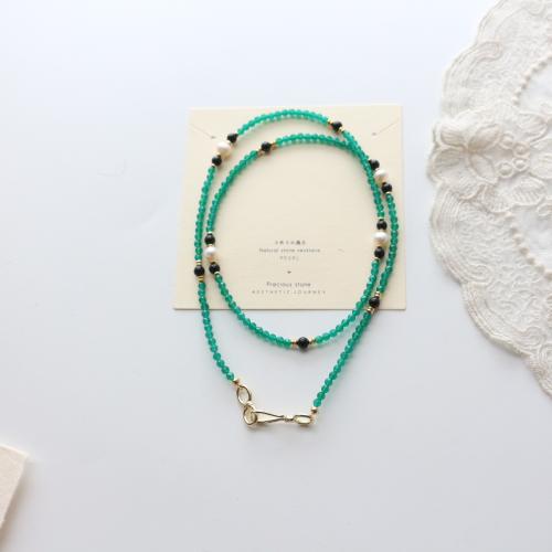 Agaat ketting, met Zoetwater Parel, mode sieraden, groen, Lengte 55 cm, Verkocht door PC