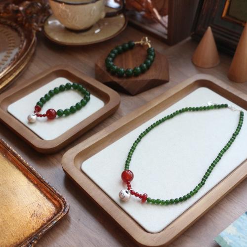 Gemstone smykker sæt, Green Calcedony, med Red Agate, mode smykker & forskellige stilarter for valg, flere farver til valg, Solgt af PC