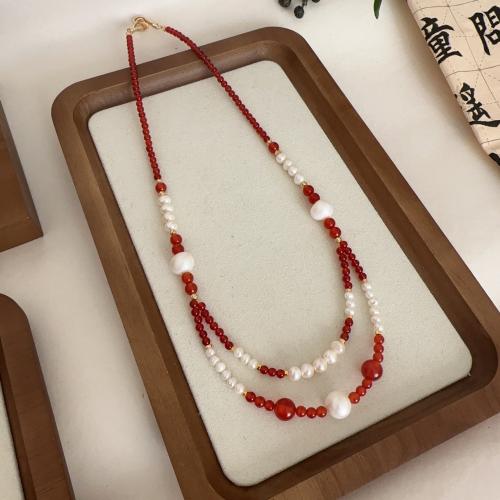 Natural Gemstone Necklace with 304 Stainless Steel fashion jewelry mixed colors Length 48 cm Sold By PC