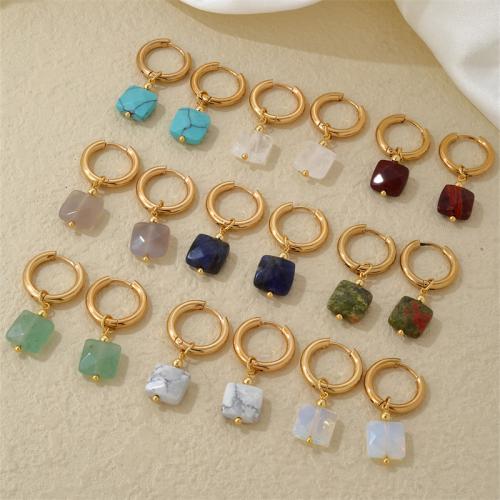 Brass Leverback Earring with Natural Stone Square gold color plated fashion jewelry & for woman Sold By Pair