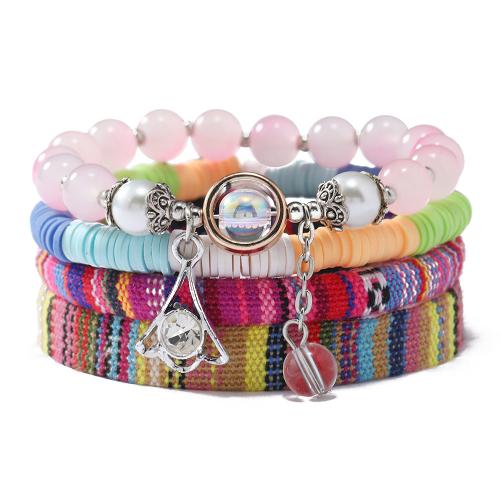 Pulseira de miçangas em vidro, argila de polímero, with Contas de vidro & roupa, feito à mão, 4 peças & joias de moda & para mulher, cores misturadas, vendido por PC