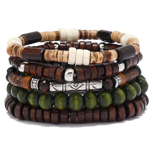 Wood Bracelets with Coconut & Elastic Thread handmade 5 pieces & fashion jewelry & Unisex mixed colors Sold By Set