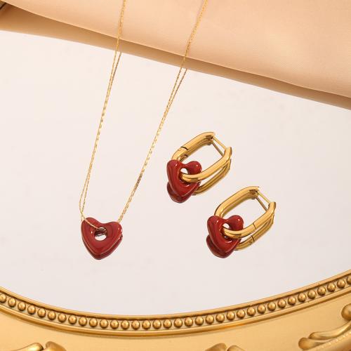 Jewelry Sets Titanium Steel with 5cm extender chain Heart plated & for woman & hollow golden Length 40 cm Sold By PC