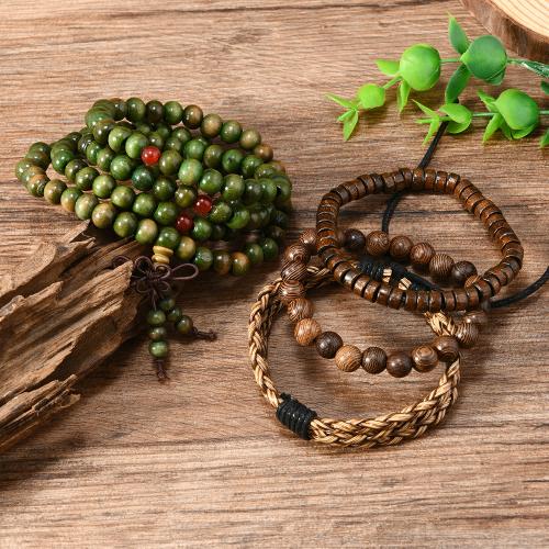 Pulseras de madera, con Hilo elástico, hecho a mano, 4 piezas & Joyería & para hombre, más colores para la opción, Vendido por Set