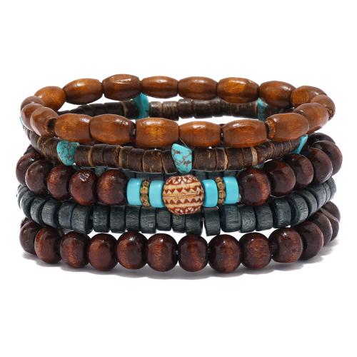 Wood Bracelets with Coconut & Elastic Thread handmade 5 pieces & fashion jewelry & for man mixed colors Sold By Set