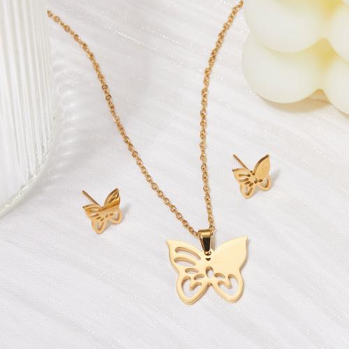 Zinc Alloy Jewelry Sets Stud Earring & necklace plated 2 pieces & for woman & hollow golden Sold By Set