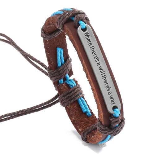 Cowhide Bracelet Full Grain Cowhide Leather with Wax Cord & Zinc Alloy with 8-9cm extender chain handmade fashion jewelry & Unisex brown .2cm Length Approx 17-18 cm Sold By PC