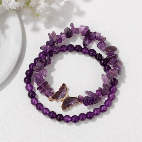 Gemstone Bracelets Zinc Alloy with Gemstone & Crystal handmade 2 pieces & for woman & with rhinestone Sold By Set