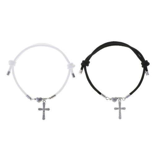 Casal pulseira e bracelete, liga de zinco, with Cordão de Milão, banhado, 2 peças & unissex & com strass, branco e preto, comprimento Aprox 18-32 cm, vendido por Defina