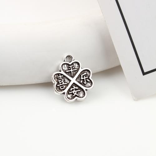 Liga de zinco Clover Pendant, Trevo de quatro folhas, banho de cor prata antiga, DIY, 14x12x2mm, 450PCs/kg, vendido por kg