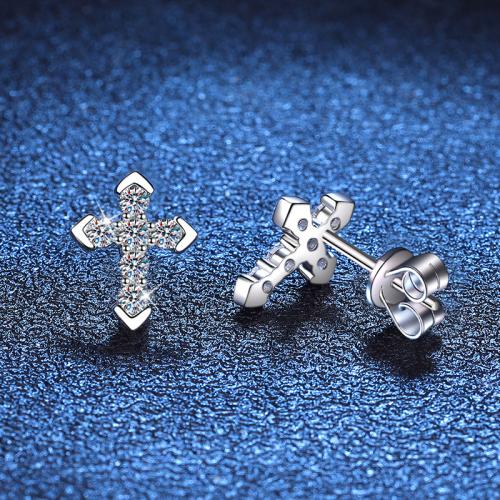 925 ezüst Stud Fülbevaló, -val Moissanite, Kereszt, divat ékszerek & a nő, 10mm, Által értékesített pár