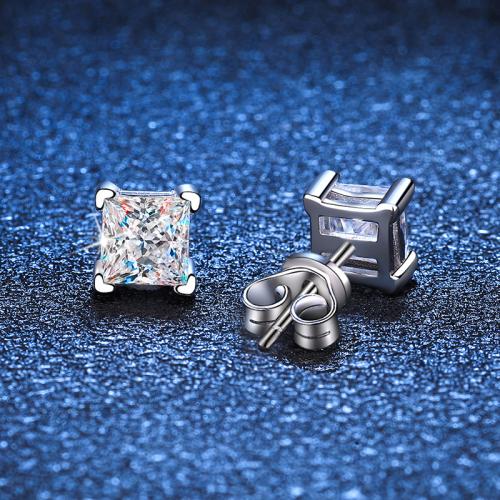 925 Sterling Silver Stud naušnica, Trg, različiti materijali za izbor & za žene, 5mm, Prodano By par