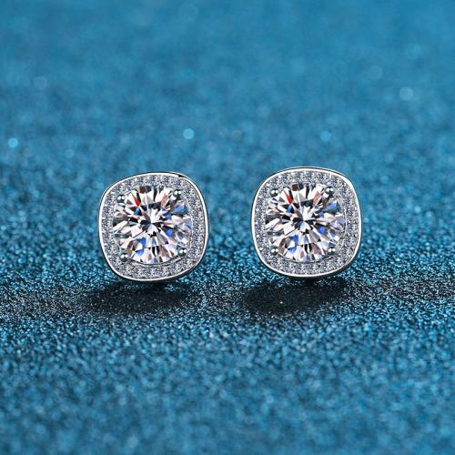 925 Sterling Silver Stud Earring Square & for woman Sold By Pair