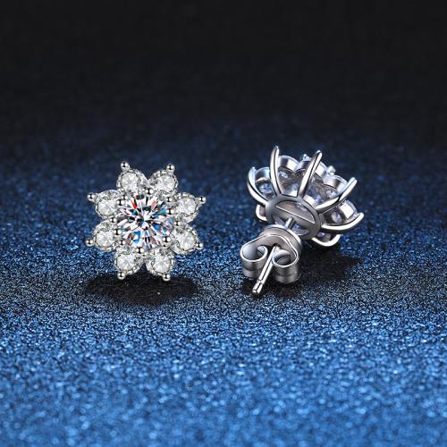 925 Sterling Silver Stud Earring Flower & for woman 13mm Sold By Pair