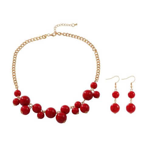 Zinc Alloy Jewelry Sets earring & necklace with Plastic Pearl with 6.4cm extender chain 2 pieces & fashion jewelry & for woman Length Approx 49.7 cm Sold By Set