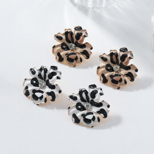 Zinc Alloy Stud Earring Flower fashion jewelry & for woman & with rhinestone Sold By Pair