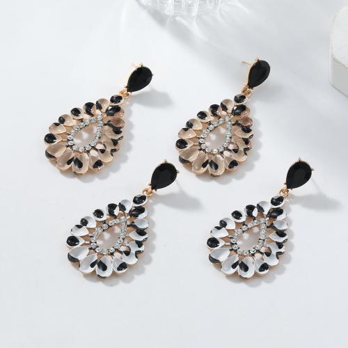 Zinc Alloy Stud Earring Teardrop fashion jewelry & for woman & with rhinestone Sold By Pair