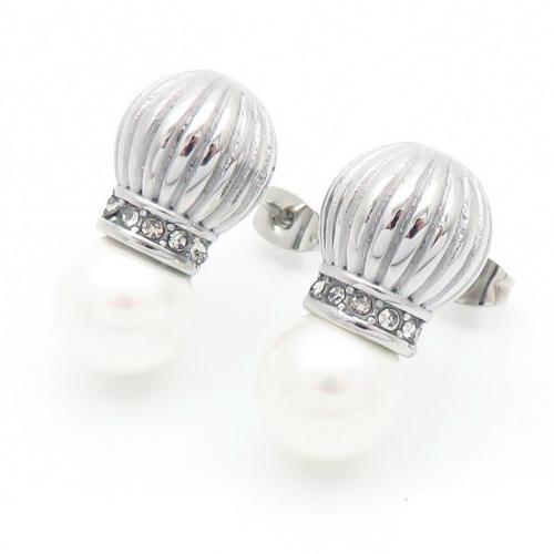 Roestvrij staal Stud Earrings, 304 roestvrij staal, met Plastic Pearl, mode sieraden & voor vrouw, meer kleuren voor de keuze, 22x11mm, Verkocht door pair