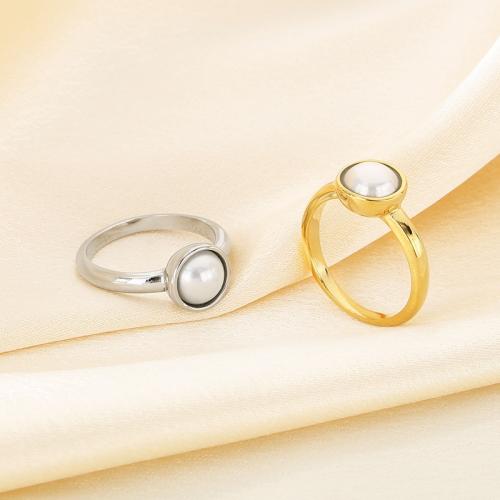 Stainless Steel Finger Ring 304 Stainless Steel with Plastic Pearl fashion jewelry & for woman Sold By PC