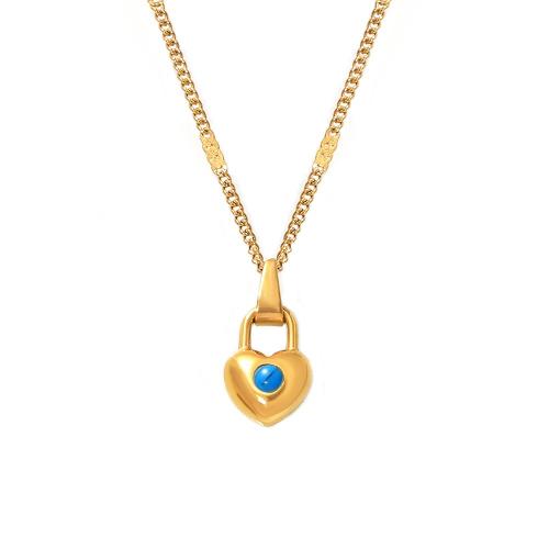 Stainless Steel Jewelry Necklace 304 Stainless Steel with turquoise with 5cm extender chain 18K gold plated fashion jewelry & for woman golden Length Approx 40 cm Sold By PC