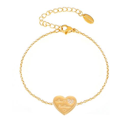 Bijoux bracelet en acier inoxydable, Acier inoxydable 304, avec 5cm chaînes de rallonge, Plaqué or 18K, bijoux de mode & pavé de micro zircon & pour femme, doré, Longueur Environ 15 cm, Vendu par PC