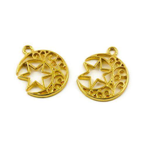 Zinc Alloy Moon Pendants Moon and Star gold color plated DIY Sold By Bag