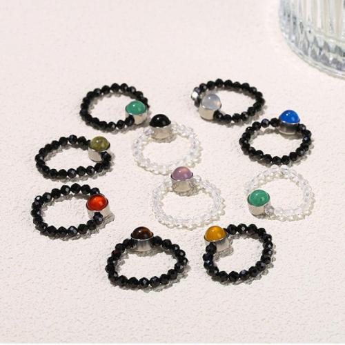 Natural Gemstone Finger Ring Natural Stone with Elastic Thread & 304 Stainless Steel handmade fashion jewelry & for woman Sold By PC