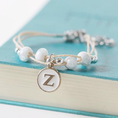 Zinc Alloy Bracelet with Cotton Thread & Porcelain with 5cm extender chain handmade three layers & Unisex white Length 16 cm Sold By PC