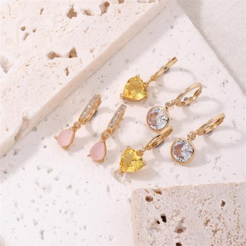 Boucles d'oreilles en laiton zircon cubique pavent, Placage, trois pièces & pavé de micro zircon & pour femme & avec strass, Vendu par fixé