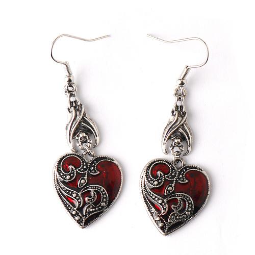 alliage de zinc Boucle d'oreille goutte, coeur, Halloween Design & pour femme & émail, rouge, Vendu par paire