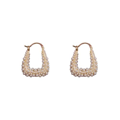 Sinc Alloy Earrings, le Pearl Plaisteacha, plátáilte, jewelry faisin & do bhean, órga, 24x24mm, Díolta De réir Péire