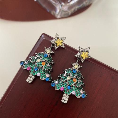 Christmas Earrings Zinc Alloy Christmas Tree plated Christmas Design & for woman & with rhinestone Sold By Pair