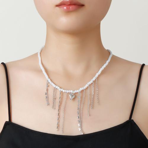 alliage de zinc collier, avec cristal, avec 3.9inch chaînes de rallonge, coeur, Placage de couleur platine, bijoux de mode & pour femme, Longueur Environ 14.1 pouce, Vendu par PC